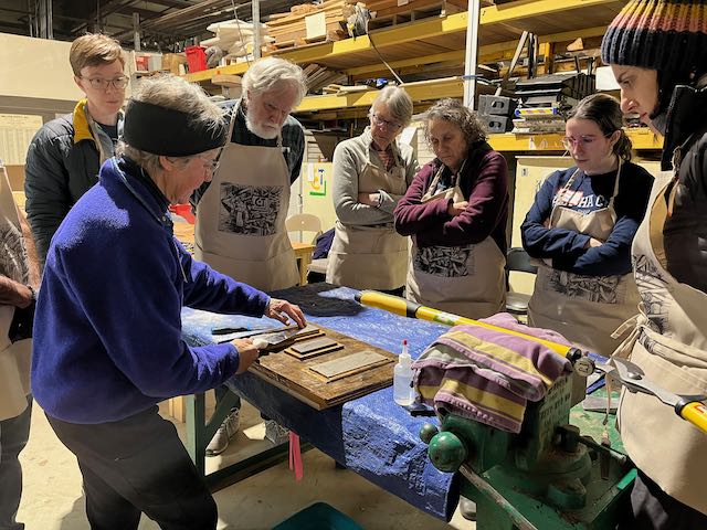 A gathering of Cville Tool Library members at a gluing workshop